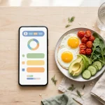 Best free calorie counter app - a phone with a food diary app next to a healthy breakfast plate