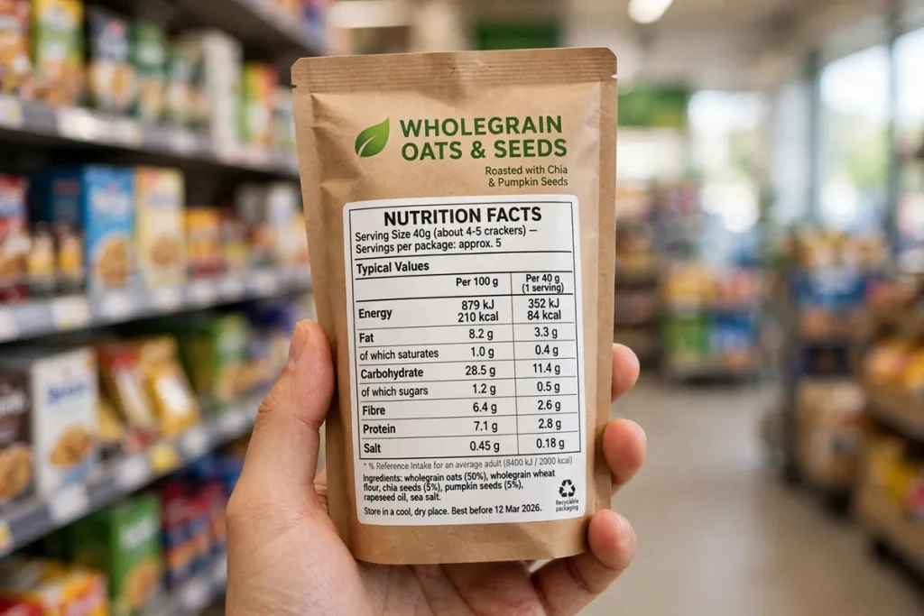 Calorie vs kilocalorie - a food label showing energy in both kJ and kcal values