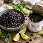 bowl of black beans with an open can of black beans