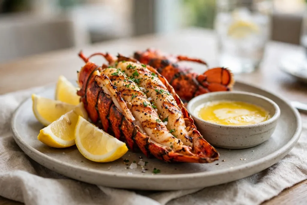 Grilled lobster tail with lemon and melted butter