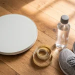 can i lose 10 pounds in one month — a scale with a measuring tape, water bottle and running shoes