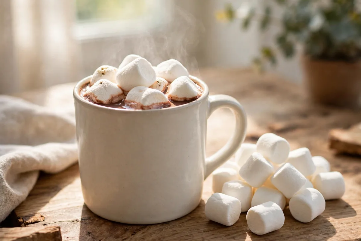 Marshmallows in a mug of hot chocolate