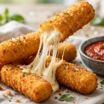 Golden fried mozzarella sticks with marinara sauce