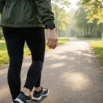 how many steps to lose a pound — a person walking on a park path wearing a fitness watch